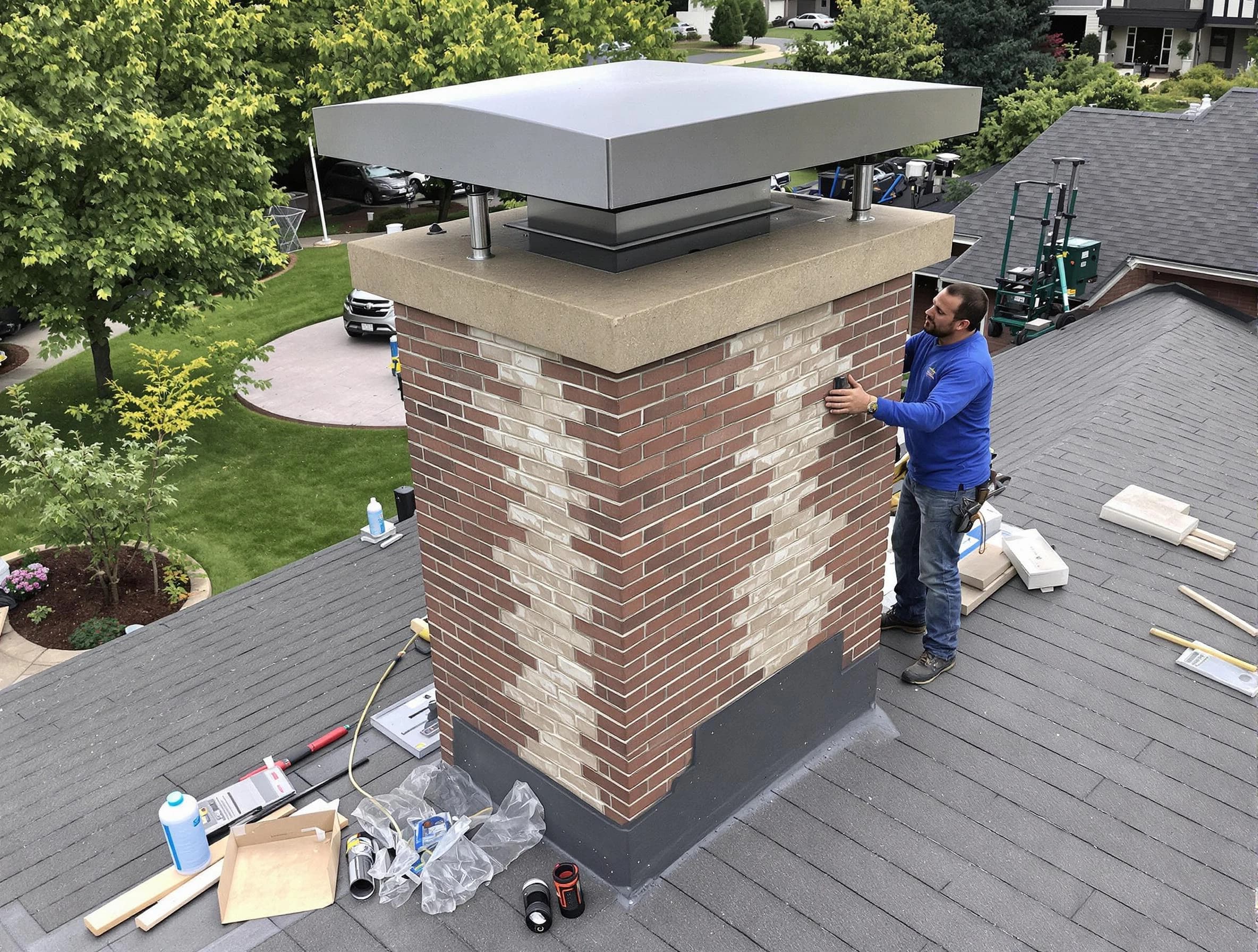Berthoud Chimney Sweep team working on a custom chimney remodel in Berthoud, CO