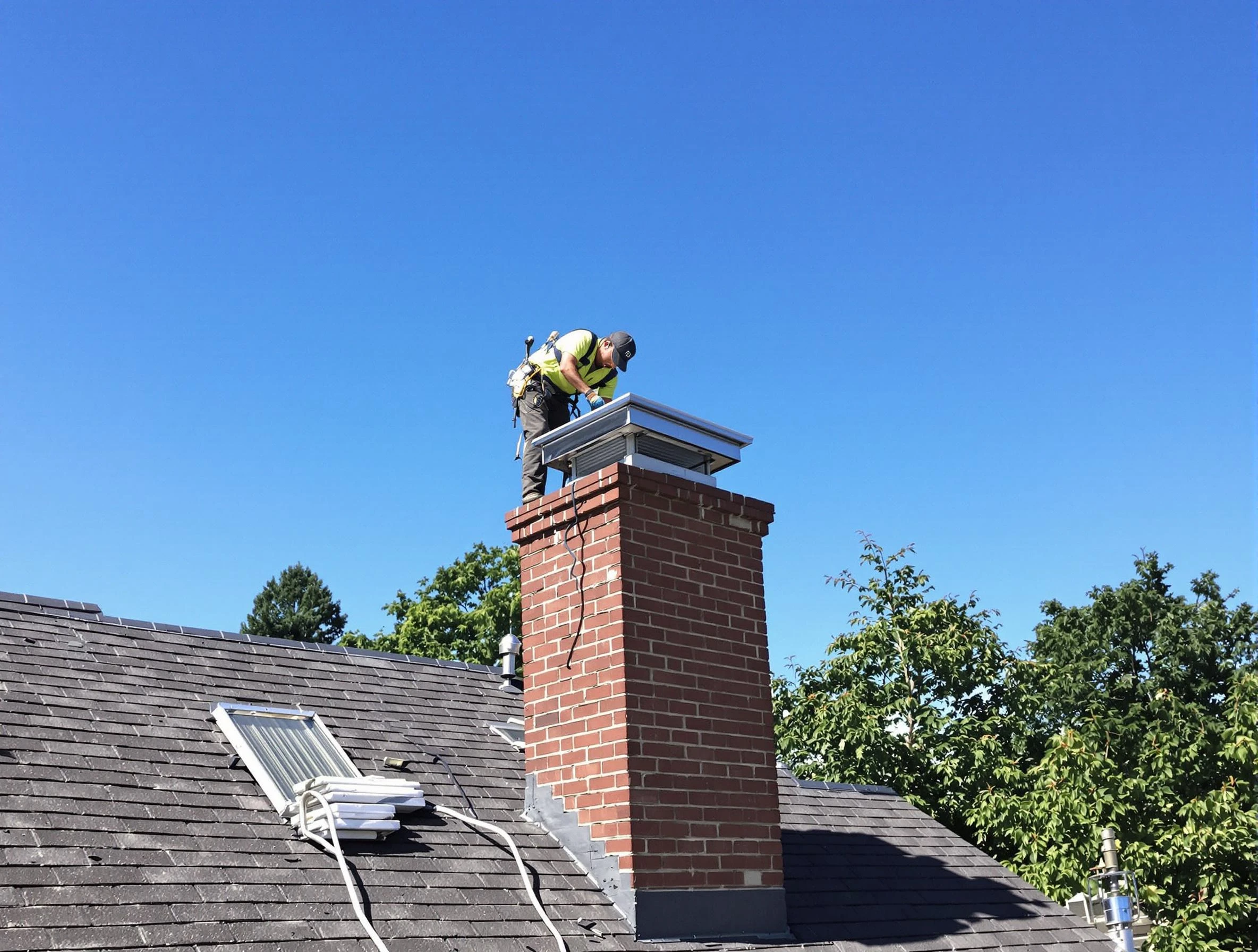 Berthoud Chimney Sweep technician measuring a chimney cap in Berthoud, CO