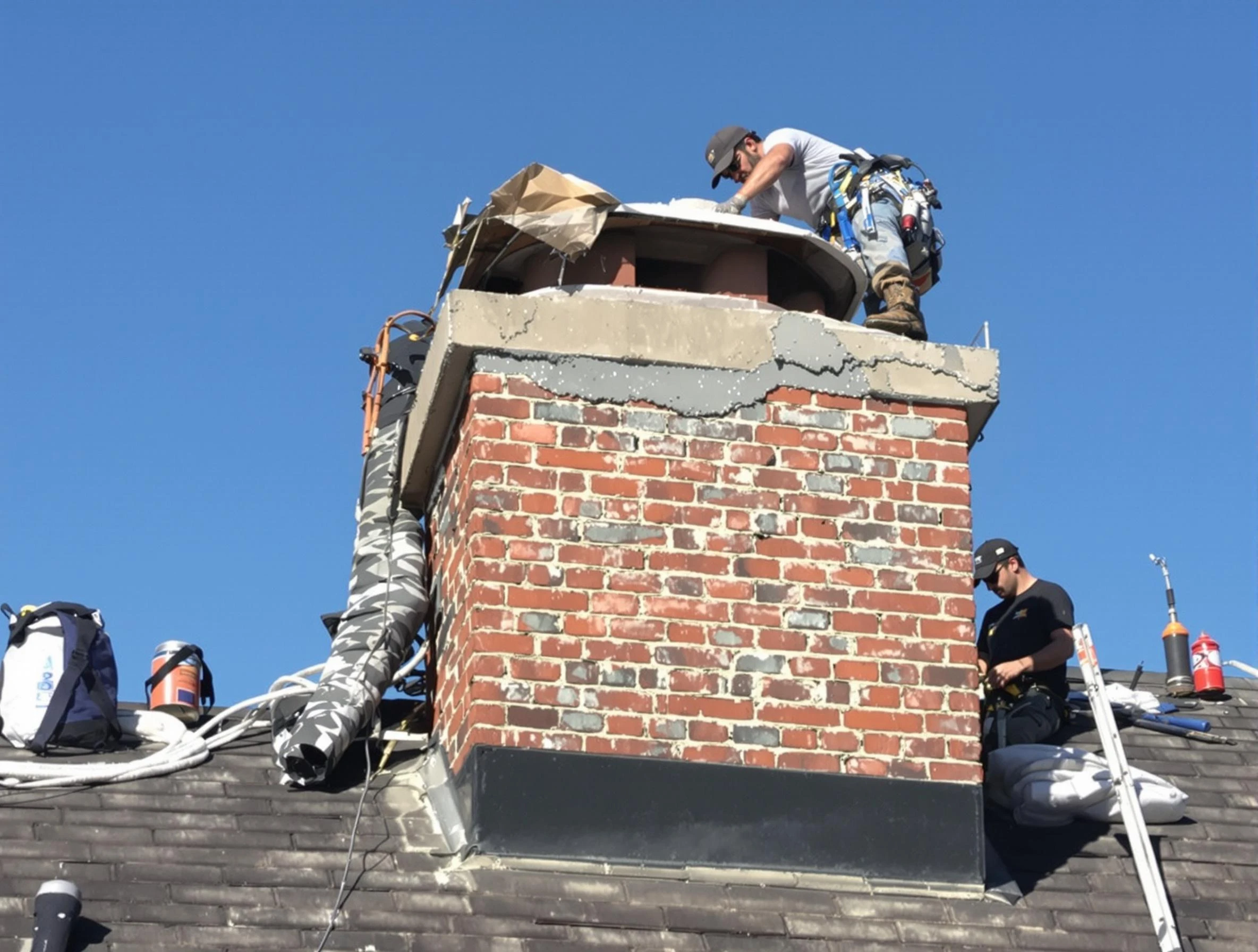 Berthoud Chimney Sweep installing a custom chimney crown in Berthoud, CO
