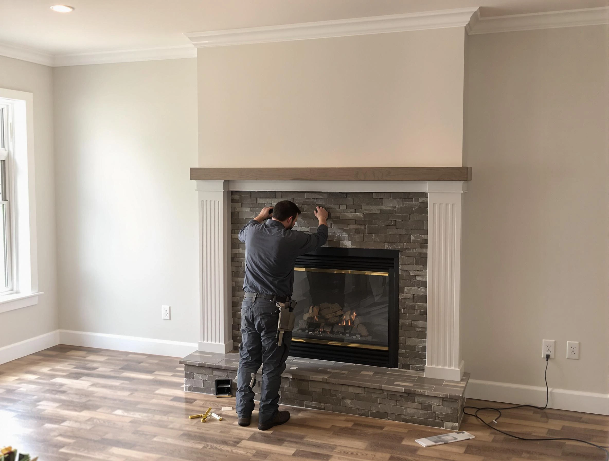 Berthoud Chimney Sweep finishing a custom fireplace install in Berthoud, CO